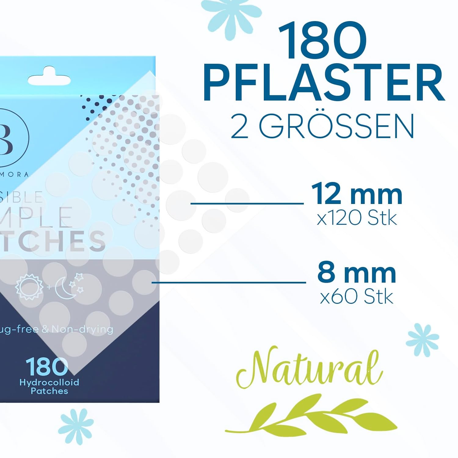 Unsichtbare Pickel Patches (180 Stück) – Hydrocolloid Pflaster für schnelle Akne-Linderung, ideal für Gesichtspflege, in praktischen Größen S/L