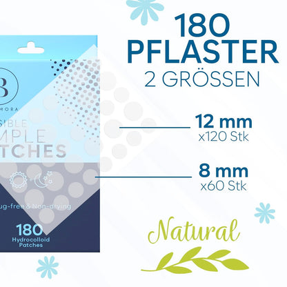 Unsichtbare Pickel Patches (180 Stück) – Hydrocolloid Pflaster für schnelle Akne-Linderung, ideal für Gesichtspflege, in praktischen Größen S/L