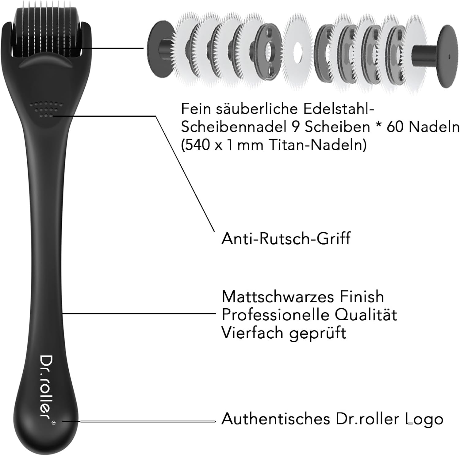 Entdecken Sie den Dr.Roller Dermaroller 1Mm – Ihr Geheimnis für Bartwuchs, Haarwachstum und strahlende Haut mit 540 Titan-Nadeln!