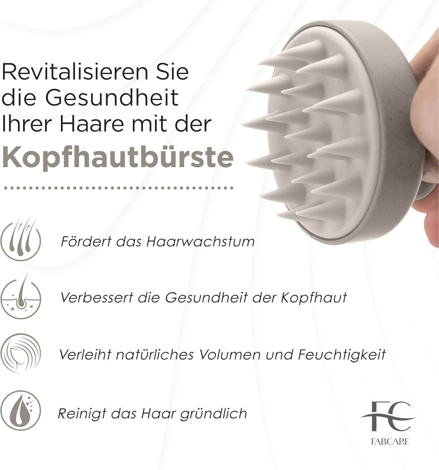 FABCARE Kopfhaut Massagebürste – Ultimative Kopfhautpflege für Alle Haartypen | Fördert Haarwachstum & Blutzirkulation | Ergonomisches Design aus Weizenstroh & Silikon | Beige