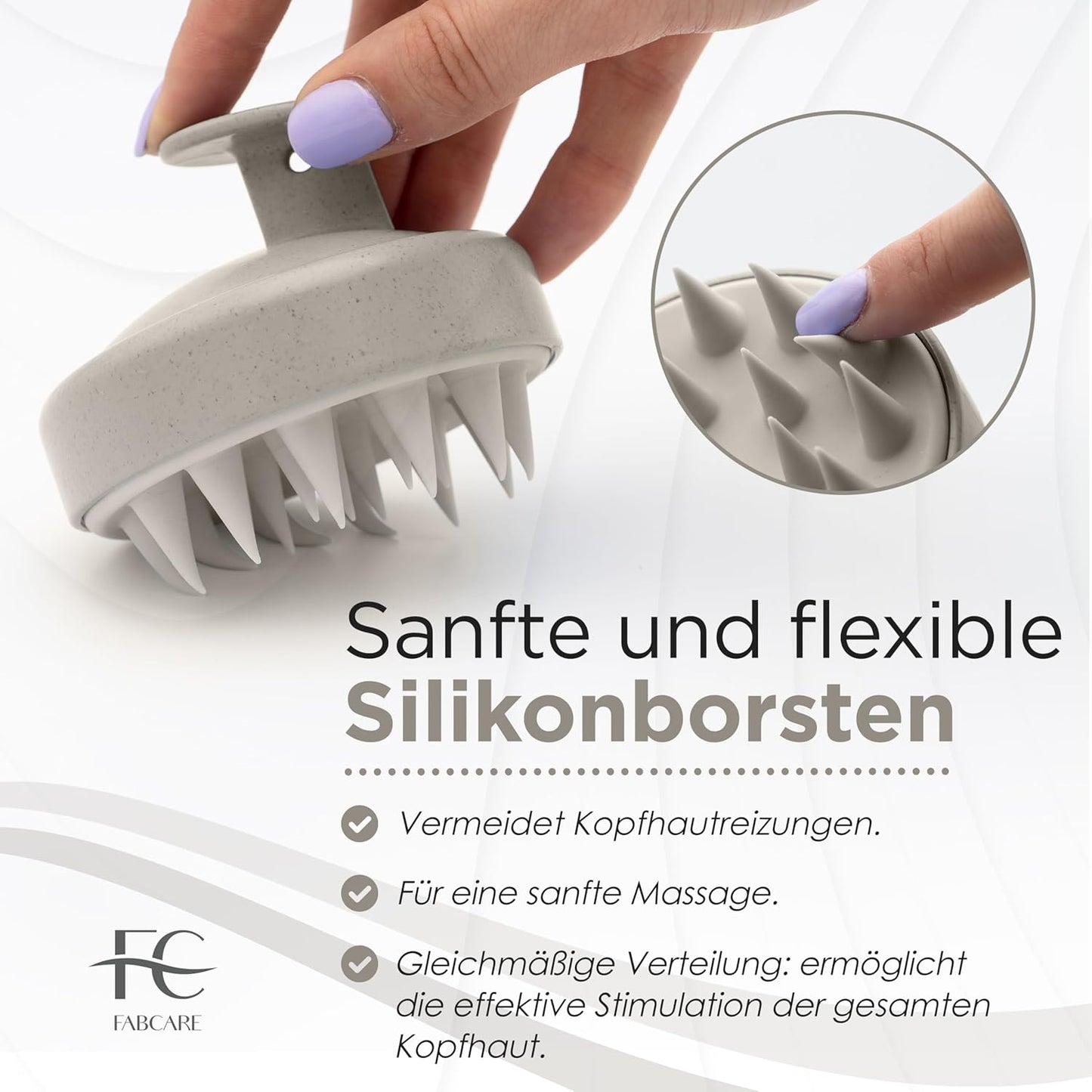 FABCARE Kopfhaut Massagebürste – Ultimative Kopfhautpflege für Alle Haartypen | Fördert Haarwachstum & Blutzirkulation | Ergonomisches Design aus Weizenstroh & Silikon | Beige