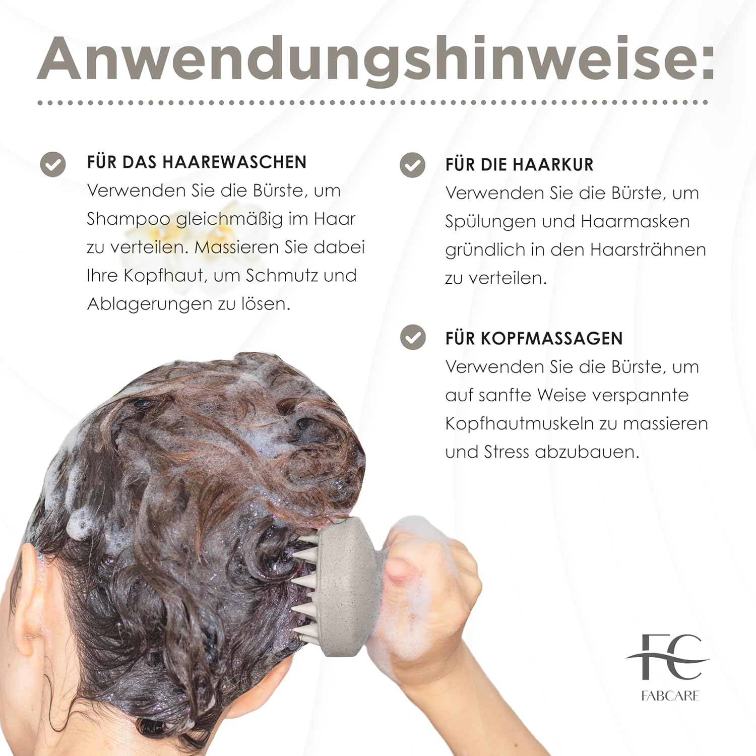 FABCARE Kopfhaut Massagebürste – Ultimative Kopfhautpflege für Alle Haartypen | Fördert Haarwachstum & Blutzirkulation | Ergonomisches Design aus Weizenstroh & Silikon | Beige